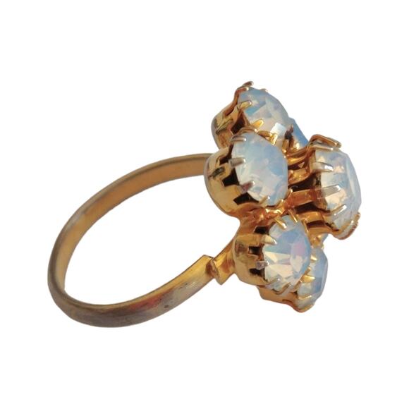 70's Vintage Faux Opal Cluster Adjustable Cocktail Ring 6 7 8 - Picture 3 of 5